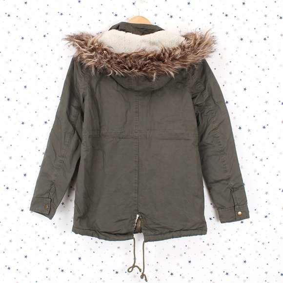 Fur Lined Faux Fur Hooded Utility Military Jacket - Picture 3 of 9